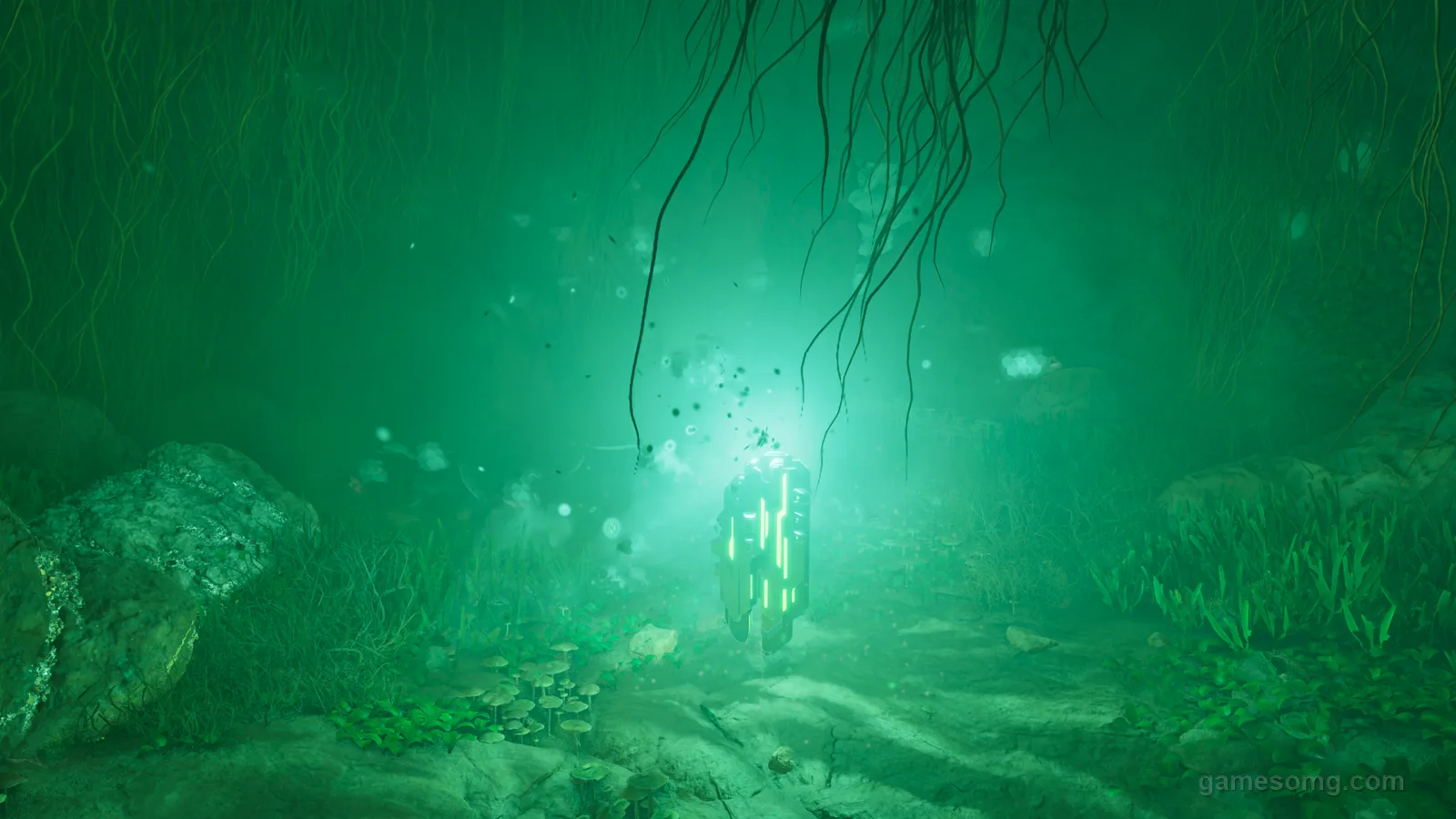 Artifact of the Hunter glowing inside the Lower South Cave in ARK: Survival Ascended