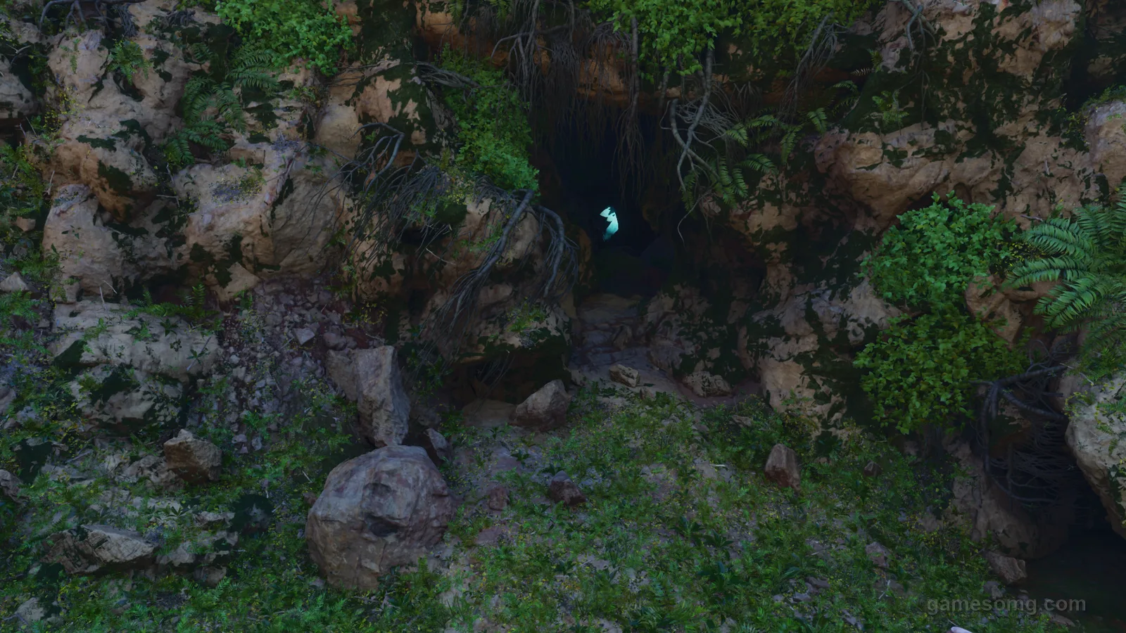 Lower South Cave entrance at Lat 85.3, Lon 54.2 on The Island in ARK: Survival Ascended