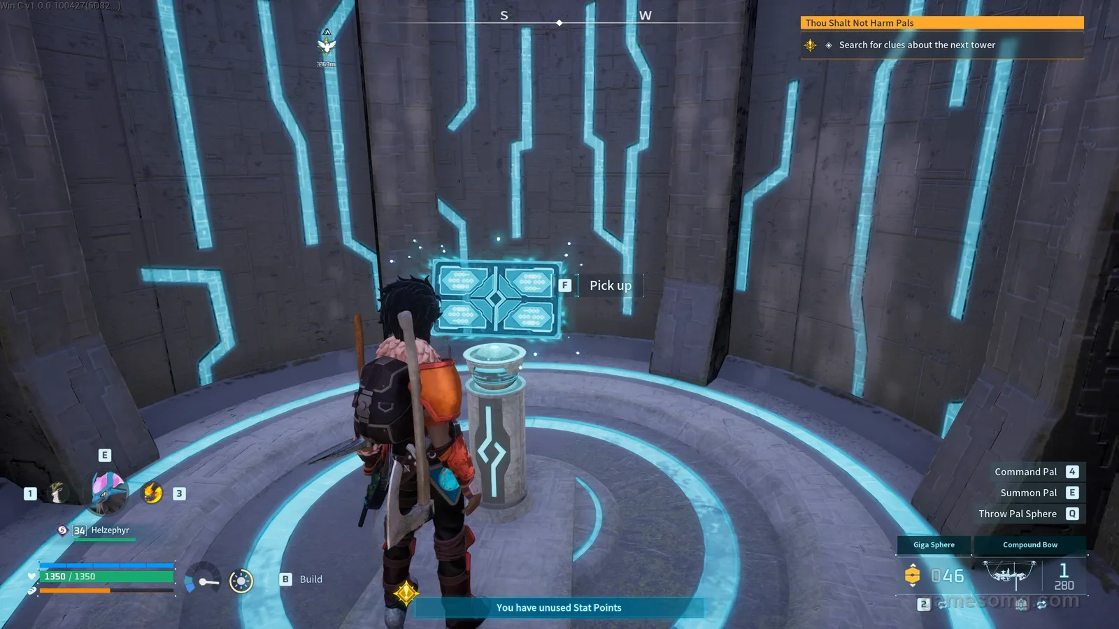 Solved Ancient Ruins chamber in Palworld with lit circuit walls and the reward tablet pickup
