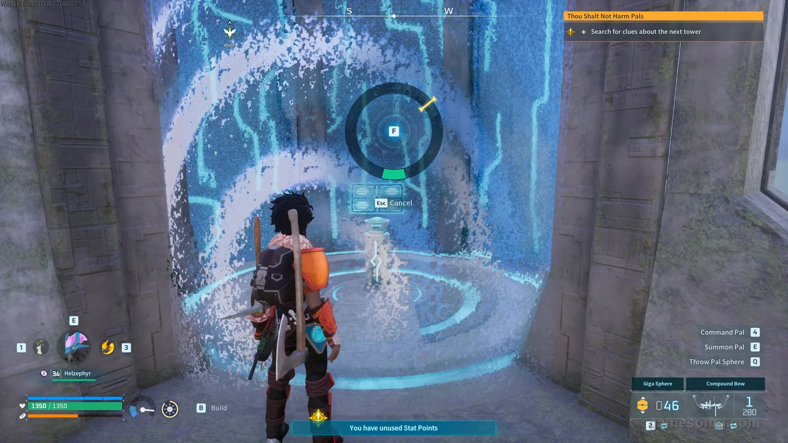 Ancient Ruins spin-lock mechanism in Palworld, rotating ring with a timing click