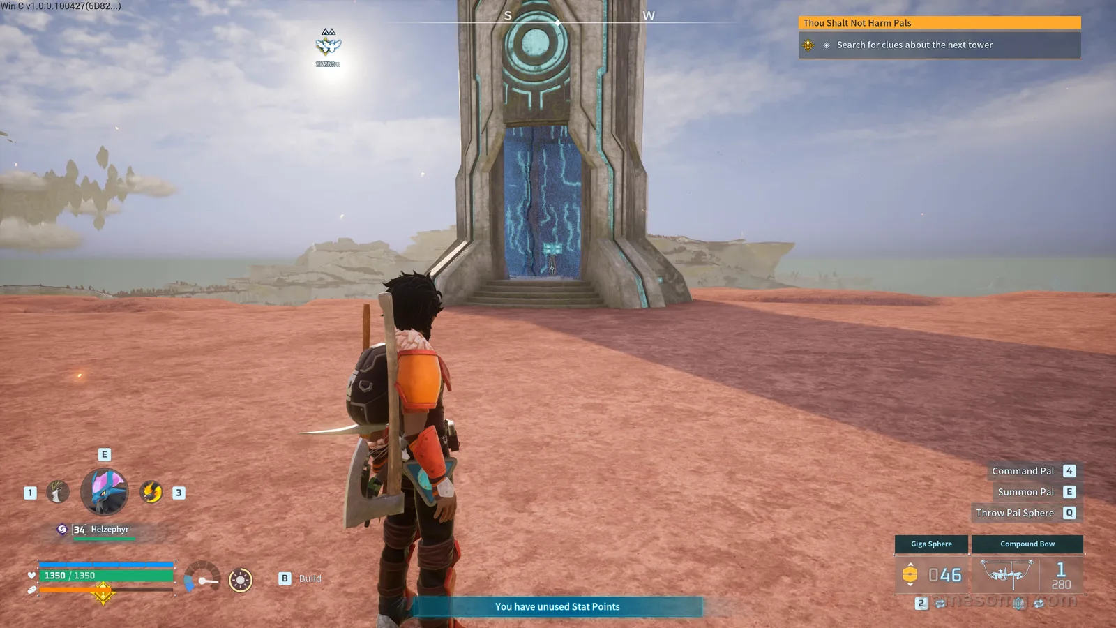 An Ancient Ruins tower in Palworld 1.0, sealed entrance with glowing circuit patterns