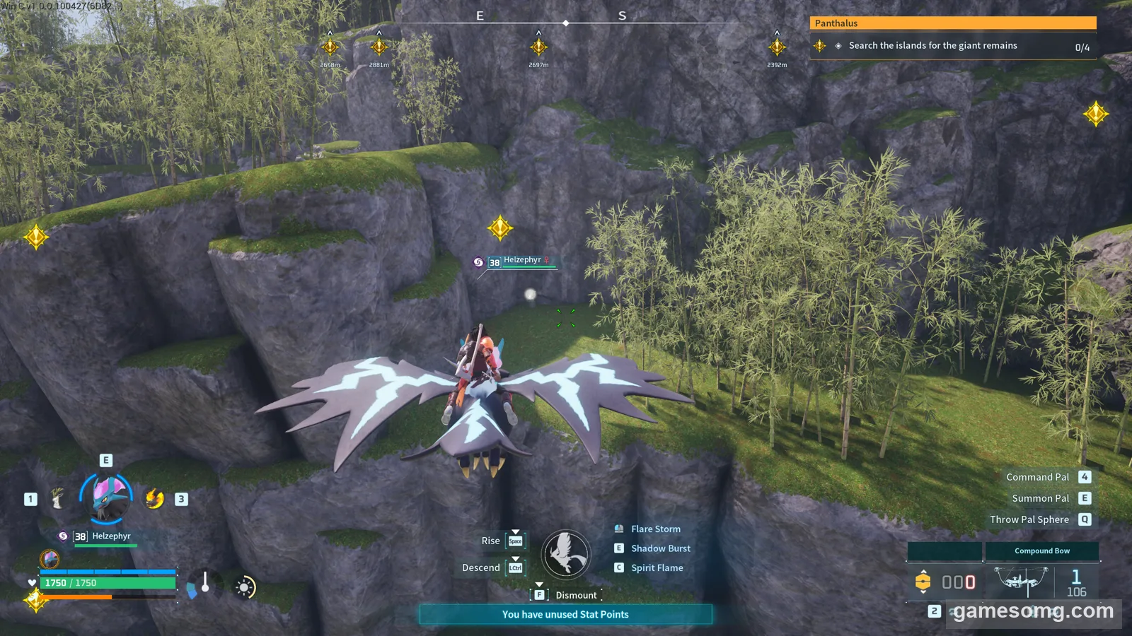 Gliding in on a mount toward a Lamball Effigy in the Bamboo Groves in Palworld 1.0.