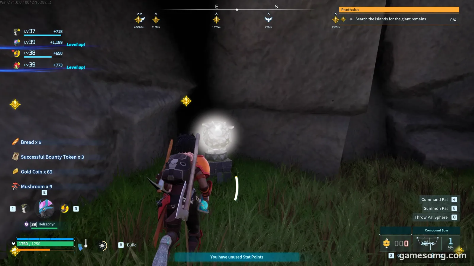 A white Lamball Effigy glowing on a stone pedestal against a rock wall in Palworld 1.0.